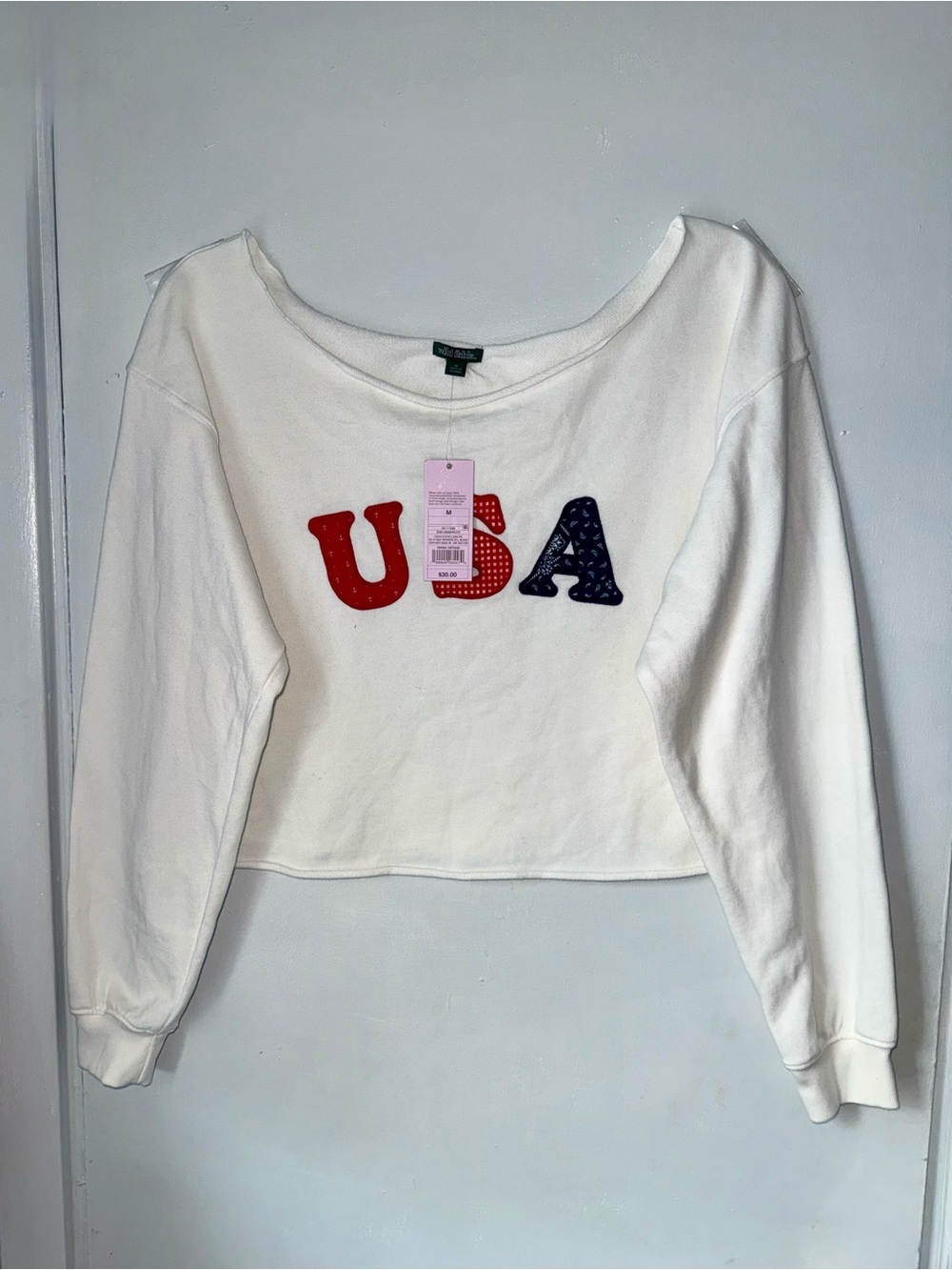 Women’s Off The Shoulder Long Sleeve Pullover Sweatshirt- Cream M - Picture 7 of 8